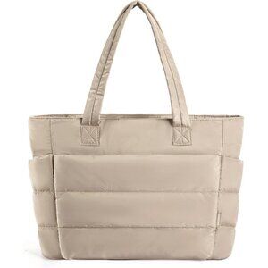 Women Grayish Brown Lightweight Puffy Tote Bag for Travel Gym With Multi-pocket